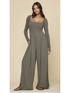 PopFlex Go With The Flow Women’s Rustic Olive Long Sleeve Jumpsuit Sz L Tall NWT